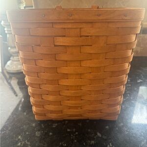 Longaberger tall key basket with leather strap Note marks on back of basket